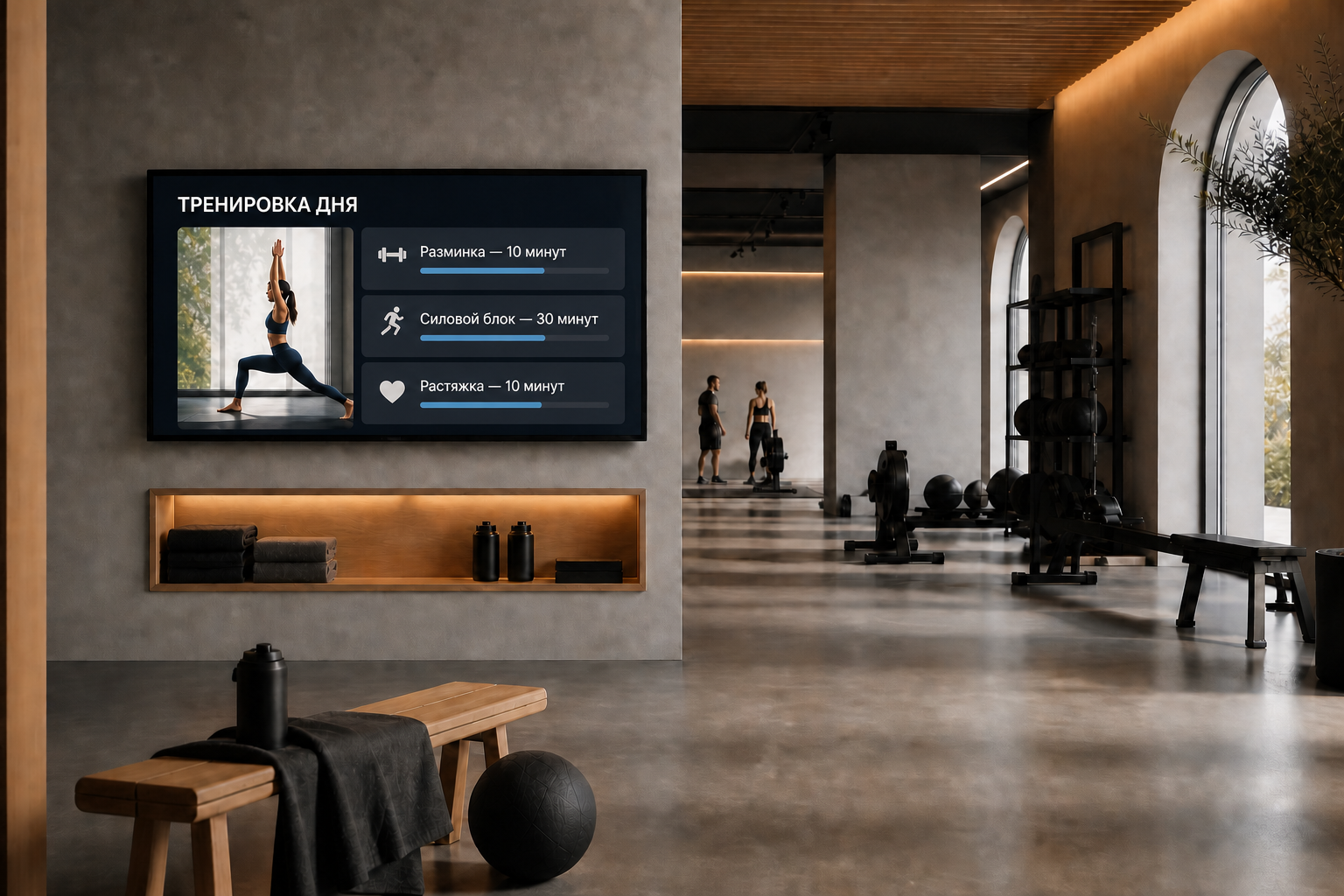 Фитнес-клуб с экраном Digital Signage